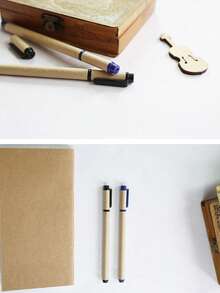 Madebyblanc 1pc/2pcs/6pcs Simple Kraft Paper Gel Pen 0.5mm Black And Blue Pull-Off Gel Pen, Suitable For Giving As A Gift During The Back-To-School Season, Simple Signature Pen - Multicolor - View 4