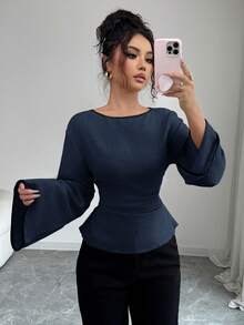 Siren Gaze Casual Shirt With Spaghetti Strap, Bell Sleeves And Round Neck