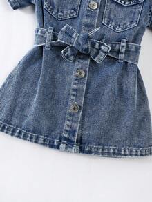 Elladie kids Baby Girl Blue Denim Dress,Summer Casual School Back-To-School A-Line Sleeveless Denim Dress With Adjustable Waist Belt,Soft For Daily Wear Vacation - Medium Wash - View 5
