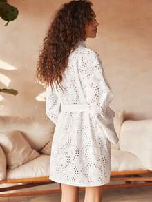 Lullawish Bohemian Woven Embroidered Hollow Pattern Women Sleepwear Womens Robe White Lace Robe Summer Robe Women - White - View 2