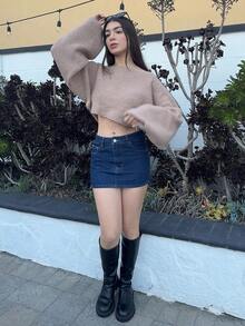 Andrea Bello 2025新款时尚宽松休闲简约连体设计针织罩衫 - 駝色 - 查看 3