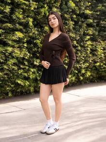 Andrea Bello 2025 New Women's Clothing, Autumn/Winter Apparel, All Season Wear, Winter Outfits, Back To School Looks For Women, Halloween & Christmas Outfits, Women's Teacher Attire, Outerwear, Night Out Dresses, Wedding Guest Formal Dresses, Elegant Wedding Guest Gowns, Church Attire For Women, Business Casual Knitwear Cardigans,Christmas, New Year - Brown - View 4