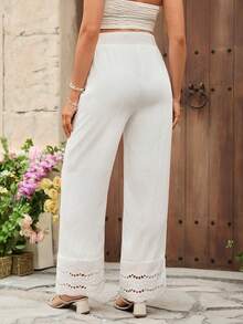 SHEIN Early Spring White Patchwork Embroidered Maternity Pants - White - View 2