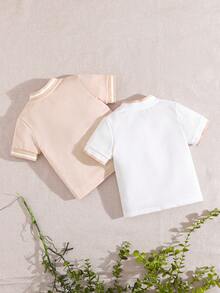 SHEIN 2 chiếc áo polo tay ngắn dệt kim kiểu dáng lịch lãm cho bé trai, thích hợp cho mùa hè. - Nhiều màu - Xem 7