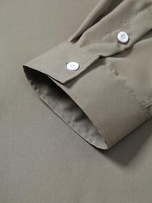 Manfinity Mode Men's Solid Color Regular Shoulder Front Button Casual Business Long Sleeve Shirt - Green - View 6