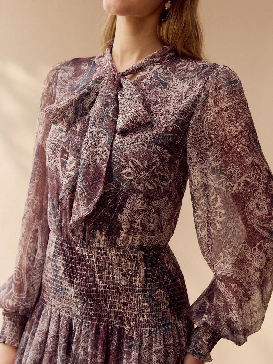 MOTF PREMIUM WOMEN'S ELEGANT PAISLEY PRINT LIGHTWEIGHT LONG DRESS - Multicolor - View 2