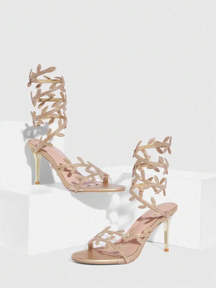 CUCCOO SZL Women's Rhinestone Tie-Up Design Versatile Fashion High Heels For Daily, Party, Vacation Valentine's Day
