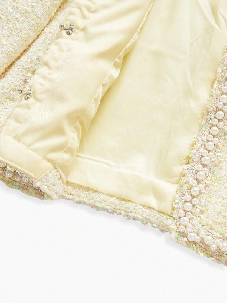 WOMEN'S TWEED JACKET WITH FAUX PEARL DECOR