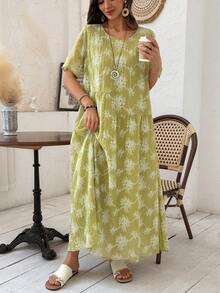 Vivie Lora 女士宽松亮片拼接中长连衣裙 - 綠色 - 查看 7