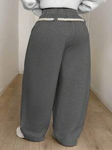 Maweii Quần nỉ rộng rãi, thoải mái, cạp chun, cỡ lớn, thích hợp mặc hàng ngày. - Xám - Xem 6
