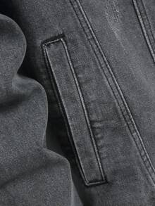 Manfinity Homme 男士休闲街头风蓝色牛仔夹克 - 深灰色 - 查看 5