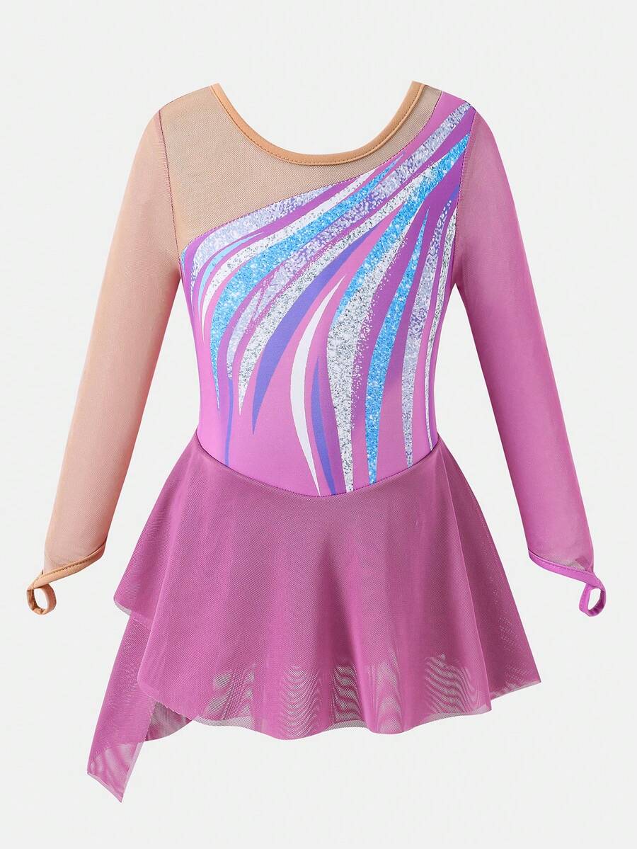 SHEIN 女童服飾「花式滑冰洋裝,淺粉色,秋季,可愛,聖誕節,返校季」 - 紫色 - 查看 1