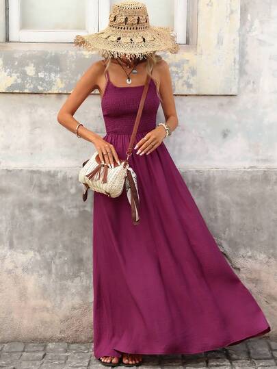 Brillora Spring/Summer Casual Vacation Cinched Waist A-Line Textured Fabric Camisole Dress, Spring Clothes Women , Summer Dress , Summer Dresses For Women , Summer Outfits  , Summer Holiday Outfits,