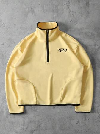 Herren Retro Farbblock Viertel-Reißverschluss Pullover Sweatshirt