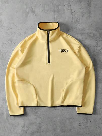 Felpa da uomo con chiusura lampo a quarto e blocchi di colore retrò