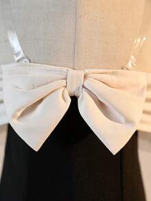 SHEIN Cute & Elegant Black & Beige Bow Decor Baby Girl Dress - Purple - View 4