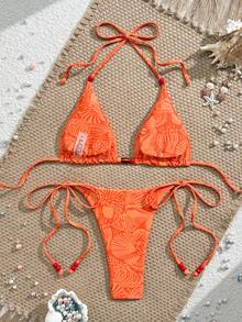 Voyashape New Sexy Printed Backless Triangle Bikini Swimsuit - Orange - View 2