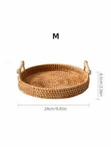 1 Bandeja de almacenamiento grande de dos niveles hecha a mano de ratán y bambú trenzado de estilo vietnamita, de color natural, estilo japonés, cesta de frutas, plato para desayuno, brunch, fiesta, decoración del hogar, regalo de boda, campo, cocina rústica - Camel - Ver 12