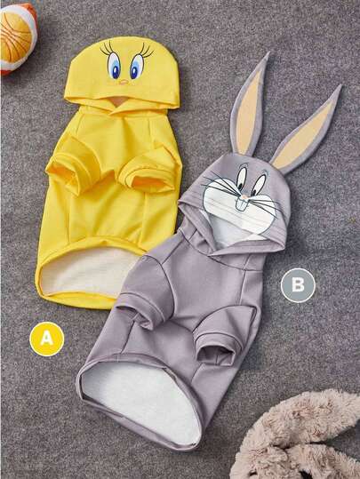 LOONEY TUNES X SHEIN 1pc Cute Cartoon Tweety Bird Print Pet Hoodie Sweatshirt, Cat/Dog Clothes, Size XXS-XXXXL, Extra Small, Extra Large, Cosplay