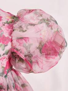 Babygirl Elegant & Cute Floral Print Organza Princess Dress - Pink - View 4