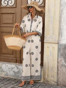 Brillora 女士夏季沙滩度假休闲印花连体裤 - 彩色 - 查看 7