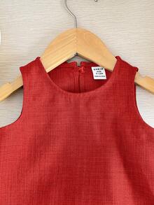 2pcs/Set Baby Girls' Casual Solid Color Round Neck Top With 3D Bow Decor On Back And Shorts Set, Blue - Red - View 8