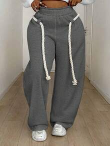 Maweii Quần nỉ rộng rãi, thoải mái, cạp chun, cỡ lớn, thích hợp mặc hàng ngày. - Xám - Xem 1