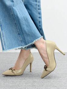 CUCCOO BIZCHIC Giày cao gót nữ đế mỏng tối giản, thoải mái khi đi làm văn phòng - Màu be - Xem 5