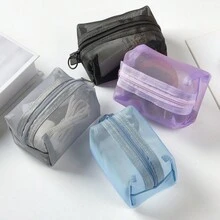 1/2 túi lưới đựng đồ du lịch, làm bằng nylon, chống trầy xước, không dễ bị rách, ví đựng tiền xu mini, túi đựng tai nghe, túi đựng cáp dữ liệu, túi bỏ túi di động, túi đựng đồ trang điểm có khóa kéo, túi đựng đồ mini, quà tặng ngày lễ - Nhiều màu - Xem 11