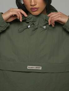 Musera Sport Chaqueta con capucha con cremallera media y detalles de bolsillo con logo de nailon, para primavera y verano, chaqueta impermeable, senderismo, activa, deporte casual, vacaciones, festival, otoño, streetwear, otoño, invierno, vuelta al colegio, fitness, salón, uso diario, otoño, invierno, Navidad