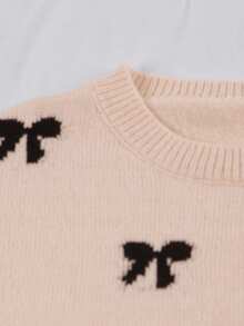 Franclia Áo len chui đầu giản dị họa tiết nơ xinh xắn thời trang thu đông mới cho blogger, thiết kế trẻ trung cỡ lớn cho mùa thu - Màu be - Xem 4