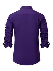 Manfinity Mode Áo sơ mi dài tay nam dáng rộng, màu trơn, kiểu dáng thường ngày. - Màu tím - Xem 2