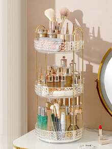 1 PC Large Capacity 360 Degree Rotating Adjustable DIY Plastic Simple Transparent Spinning Organizer Rack Bathroom Vanity Desktop Display Storage Shelf Multi-Scene Home Organization Countertop Decor - Multicolor - View 11