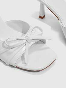 CUCCOO SZL Giày cao gót mũi vuông thời trang đính nơ trang trí cho nữ - trắng - Xem 6