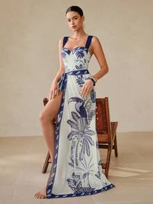 Swim Oasis 高级印花吊带泳衣配纱笼裙 - 彩色 - 查看 7