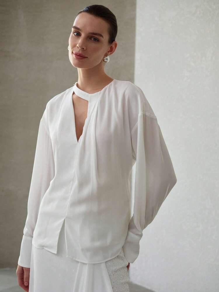 WOMEN'S LOOSE ASYMMETRIC CUT OUT DESIGN LONG SLEEVE BLOUSE, SPRING/SUMMER