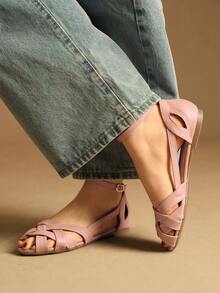 Rosivie Sandal đế bằng dệt kiểu Bohemian dành cho nữ, phù hợp cho kỳ nghỉ và trang phục mùa hè. - Hồng - Xem 4