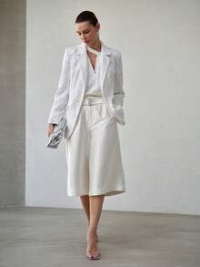 MOTF PREMIUM WOMEN'S WHITE WIDE LEG CROPPED PANTS WITH BELT, SPRING/SUMMER - White - View 2