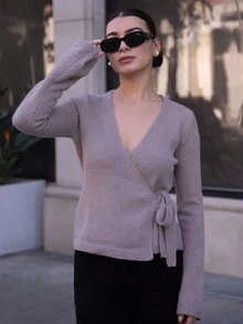 Andrea Bello 女士系带宽松休闲开衫，百搭 - 摩卡棕 - 查看 1