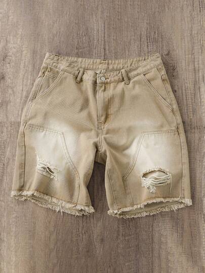 Manfinity Joysei 男式侧袋做旧流苏休闲牛仔短裤