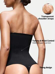 SHAPORA 1pc Women Front Closure Shapewear Bodysuit, Waist & Abdomen Shaping, Padded Cup, Crotch Opening, Comfortable & Easy To Wear - Black - View 2