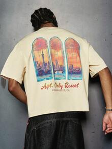 PAVTROS Men's Minimalist Printed Round Neck Short Sleeve T-Shirt - Apricot - View 3