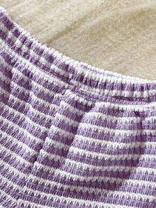 Souflis Souflis 2件套女婴幼儿0-3岁春夏休闲日常度假针织黑白条纹荷叶袖圆领T恤和短裤套装 - 紫色 - 查看 7