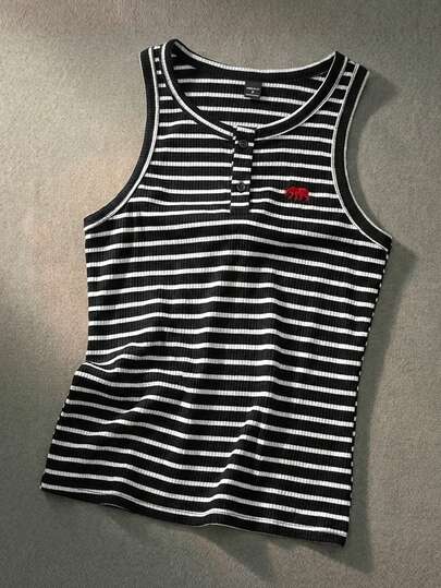 ESTAVOR Men's Casual Standard Size V-Neck Grey Embroidered Slim Fit Tank Top, Spring/Summer