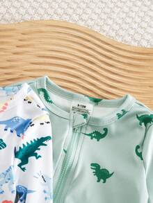 Conjunto de pijama de 2 piezas de top de manga larga y pantalones de punto para bebé niño, con estampado digital de dinosaurios coloridos, cómodo y de moda, para primavera/verano - Multicolor - Ver 4