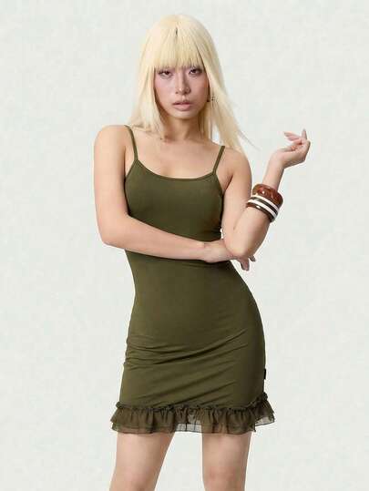 Y2Kool Women's Green Sweet & Spicy Y2K Millennium Ballerina Style Date Night Ruched Mesh Bodycon Mini Dress Women Clothing Fluffy Dress Women Bunny Fluffy Clothes Army Green Dress Women Ruffle Hem Dress Olive Dress Slip Dress Women Short Bodycon Dress Camisole Dress Grunge Dress Spring Outfits Women Birthday Outfit For Women Carnival Clothes