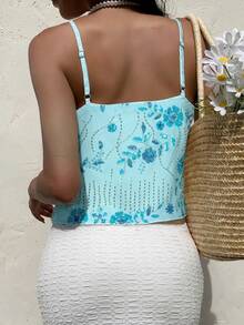 Serisse Camiseta de tirantes de mujer con bordado de lentejuelas, nueva para el verano - Azul - Ver 2