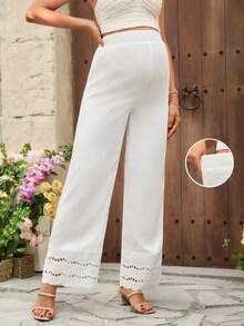 SHEIN Early Spring White Patchwork Embroidered Maternity Pants - White - View 1