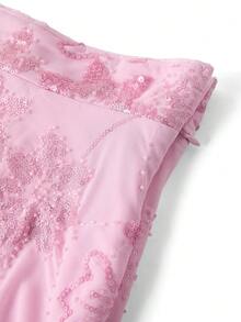 Ellevyn 女士优雅派对亮片刺绣拼接伞裙 - 粉色 - 查看 6