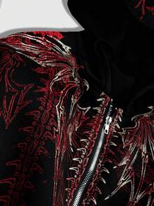 ROMWE MEN Unisex Casual Zip-Up Hoodie, Fashion Street Style Sweatshirt - Black - View 5